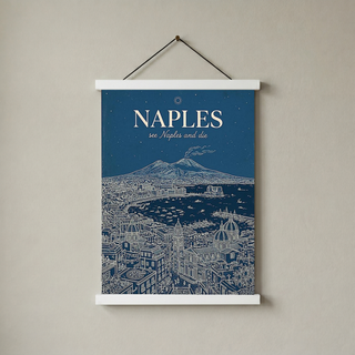 Naples Line Art Print — Navy Mount Vesuvius Bay Skyline Wall Art