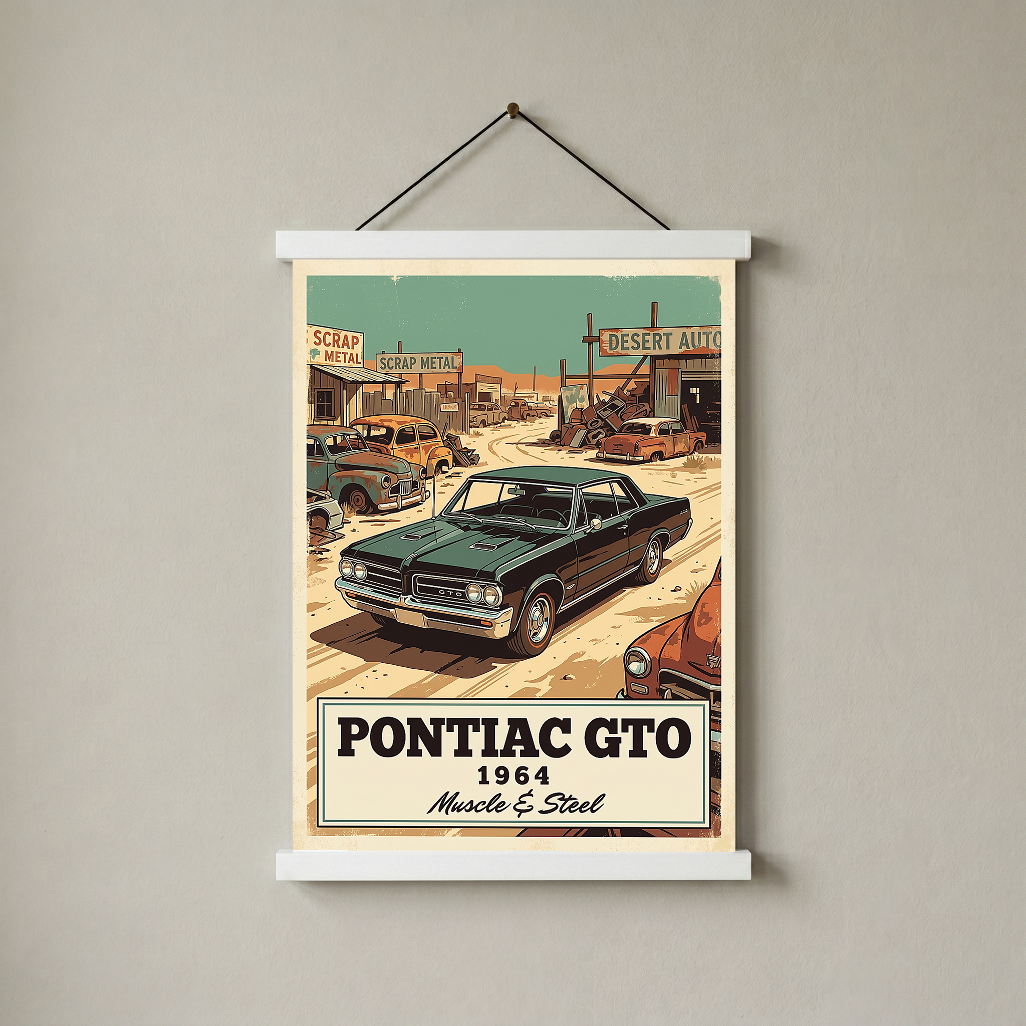 Pontiac GTO 1964 V2 Poster — Vintage Muscle Desert Junkyard Print