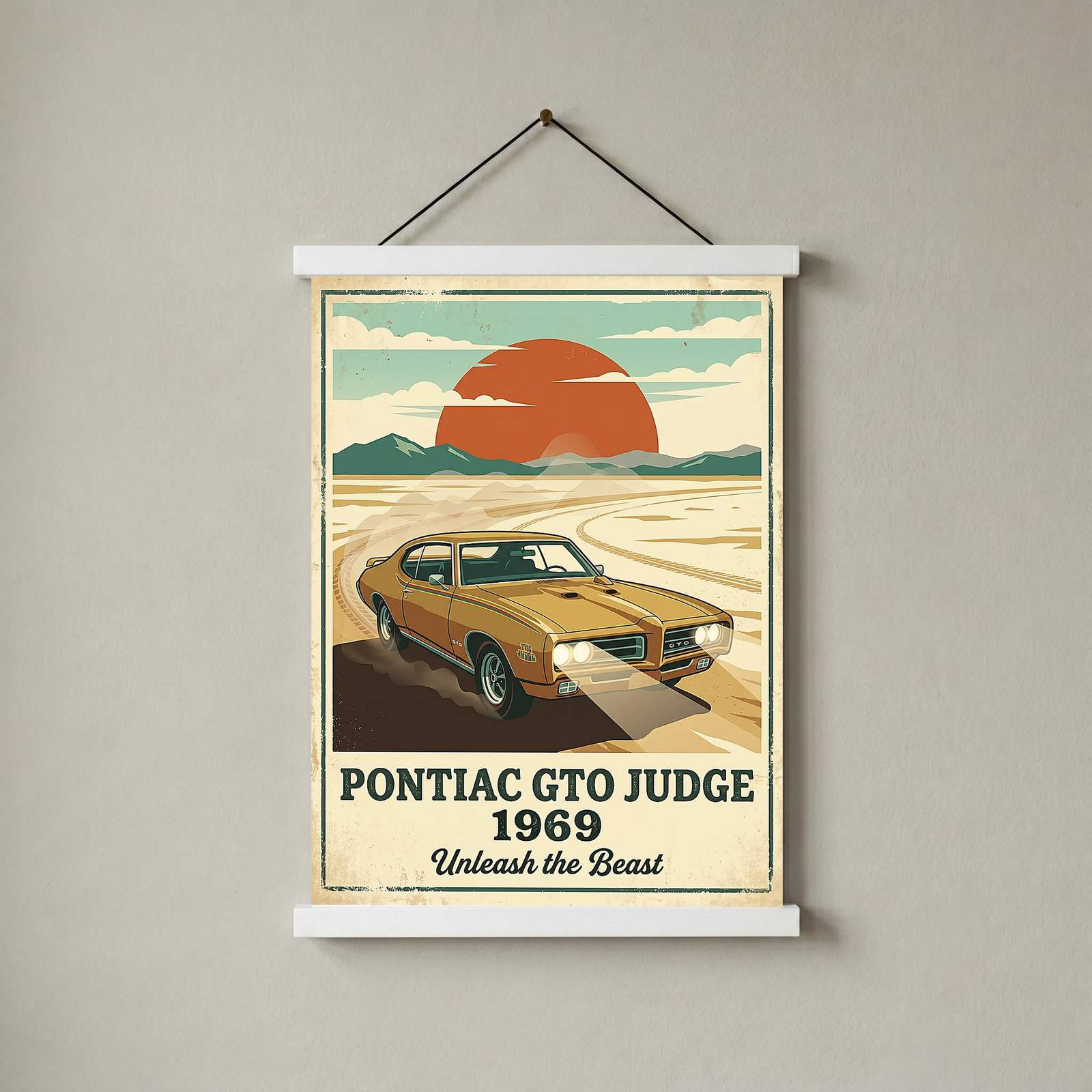 Pontiac GTO Judge 1969 V2 Poster — Vintage Muscle Car Desert Sunset Print