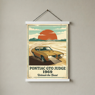 Pontiac GTO Judge 1969 V2 Poster — Vintage Muscle Car Desert Sunset Print