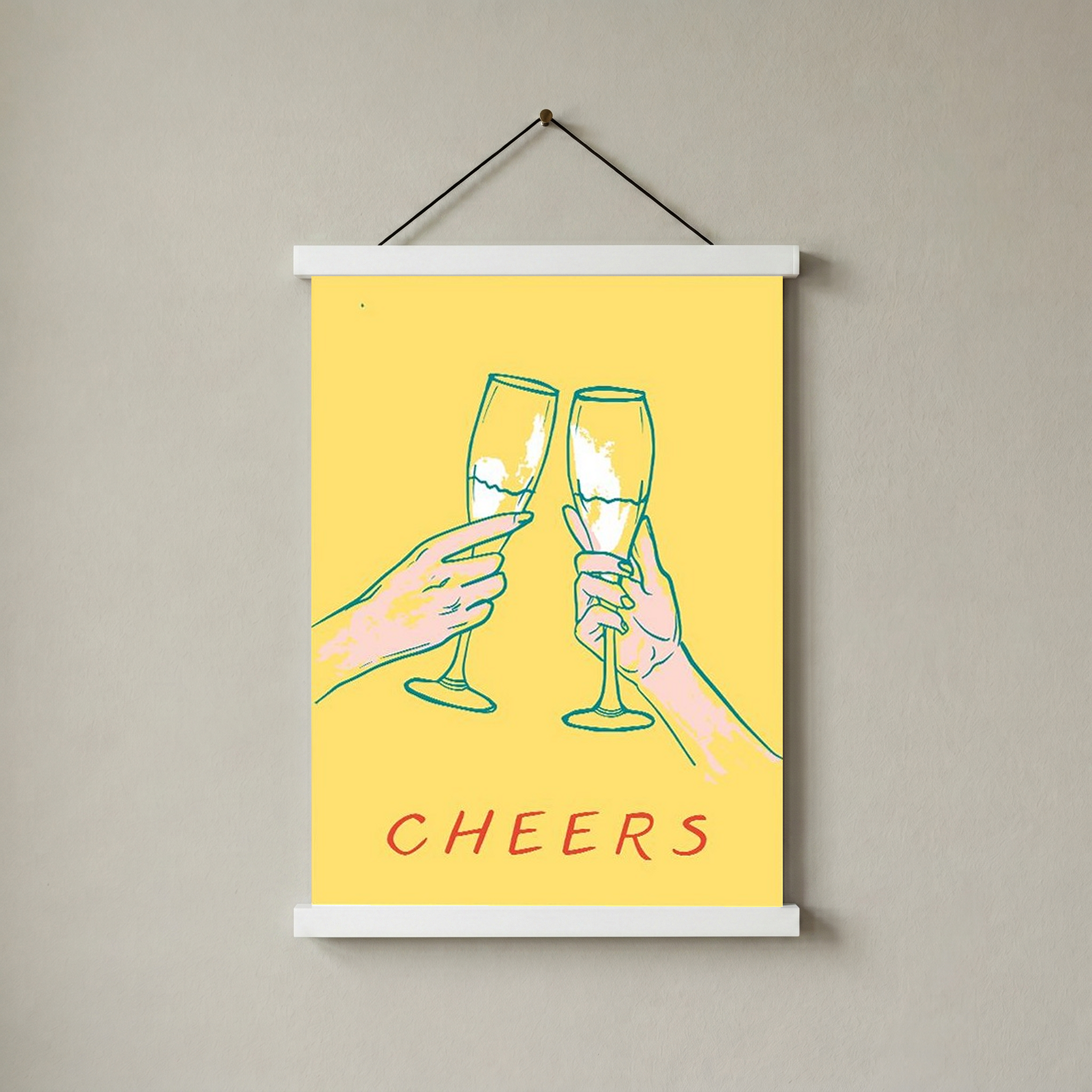 Cheers Champagne Toast Poster - Retro Cocktail Bar Cart Wall Art Print