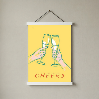 Cheers Champagne Toast Poster - Retro Cocktail Bar Cart Wall Art Print