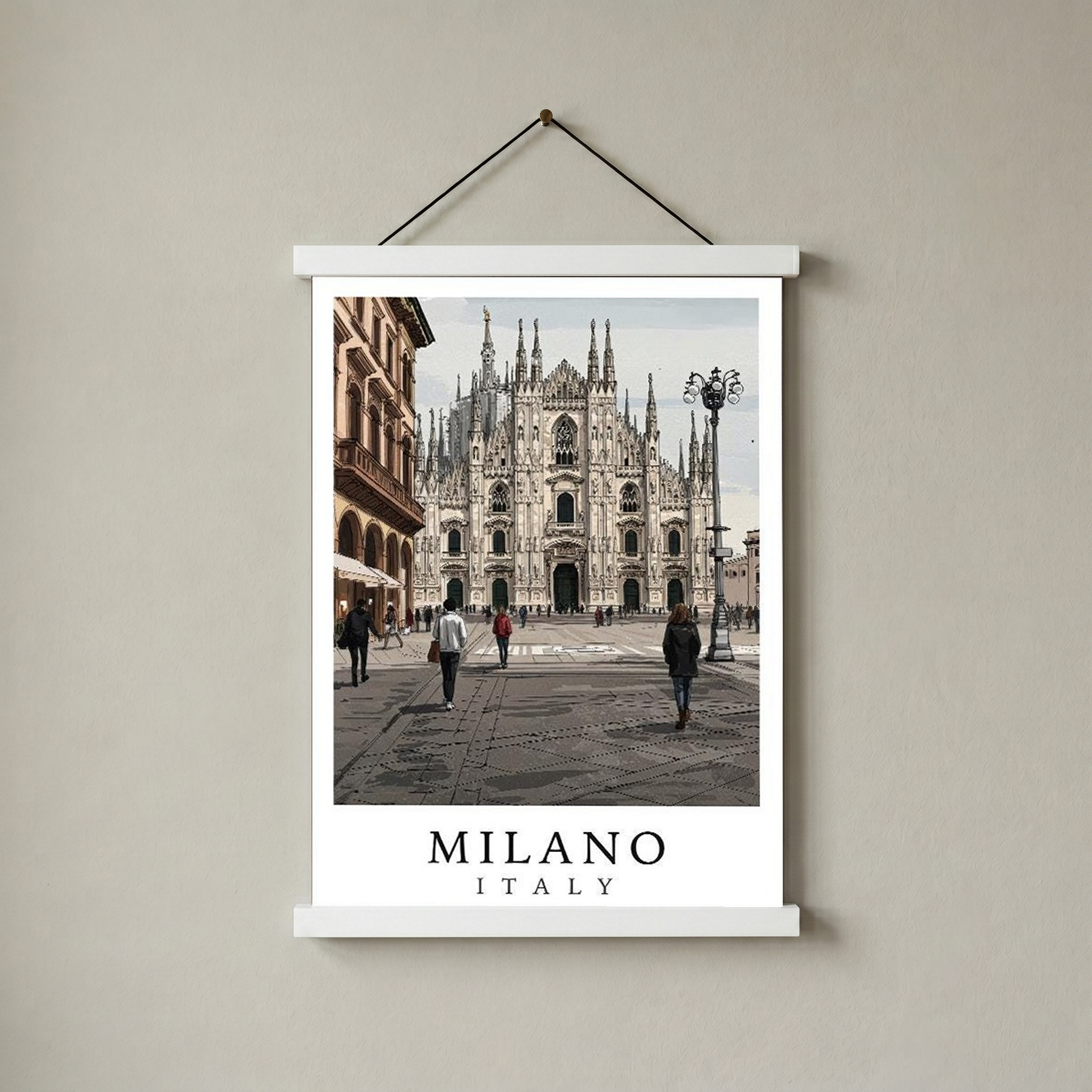 Milano Italy Travel Poster — Duomo Piazza Daytime Cityscape Print
