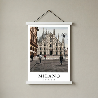 Milano Italy Travel Poster — Duomo Piazza Daytime Cityscape Print