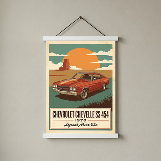 Chevrolet Chevelle SS 454 1970 V8 Sunset Silo Poster — Vintage Muscle Heartland Print