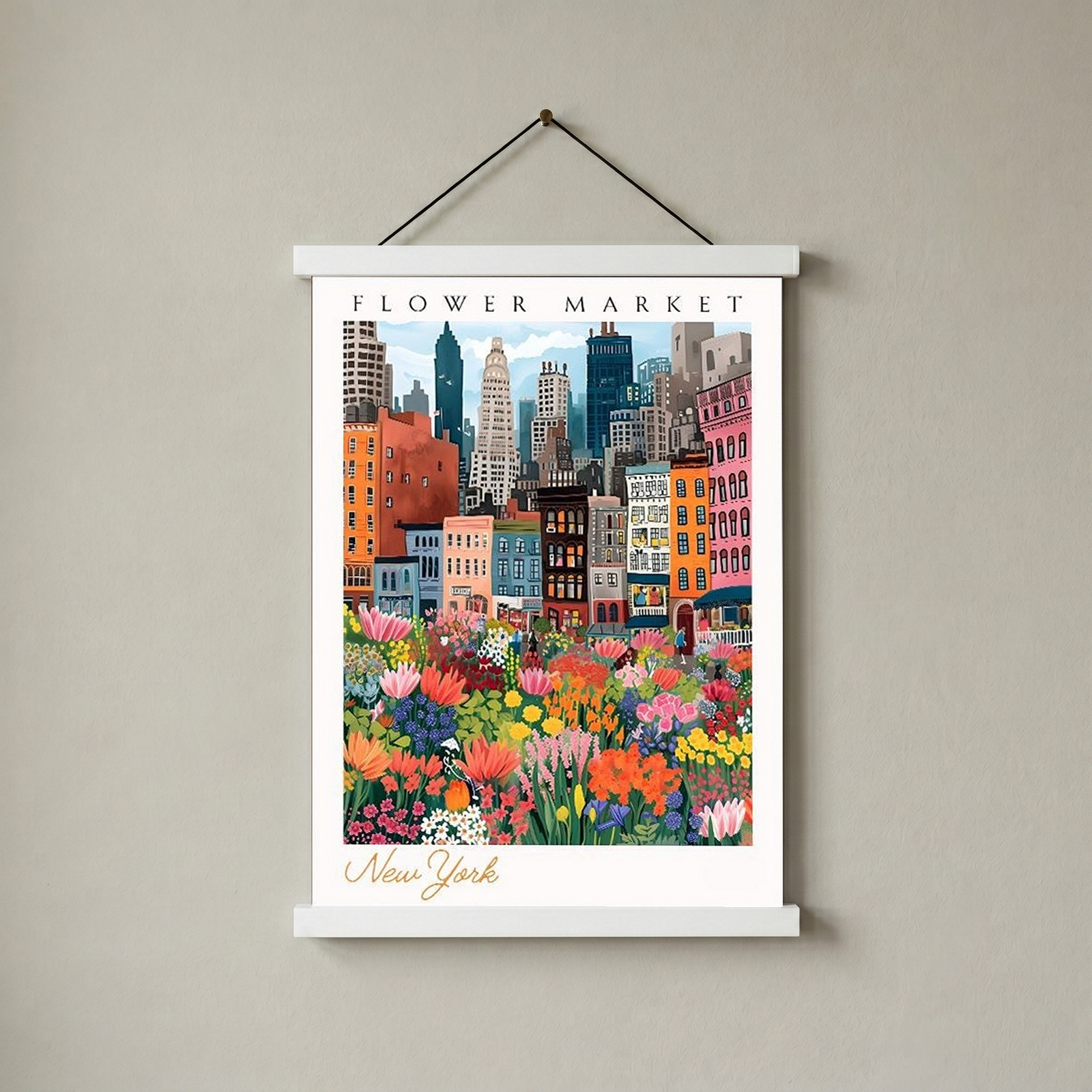 New York Flower Market Print — NYC Skyline Cityscape Botanical Art