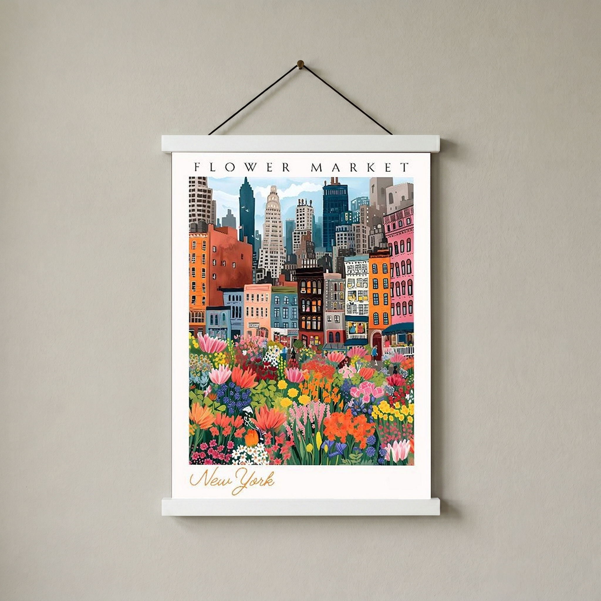 New York Flower Market Print — NYC Skyline Cityscape Botanical Art