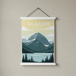 Glacier National Park Poster — Vintage Montana Rocky Mountain Lake Print
