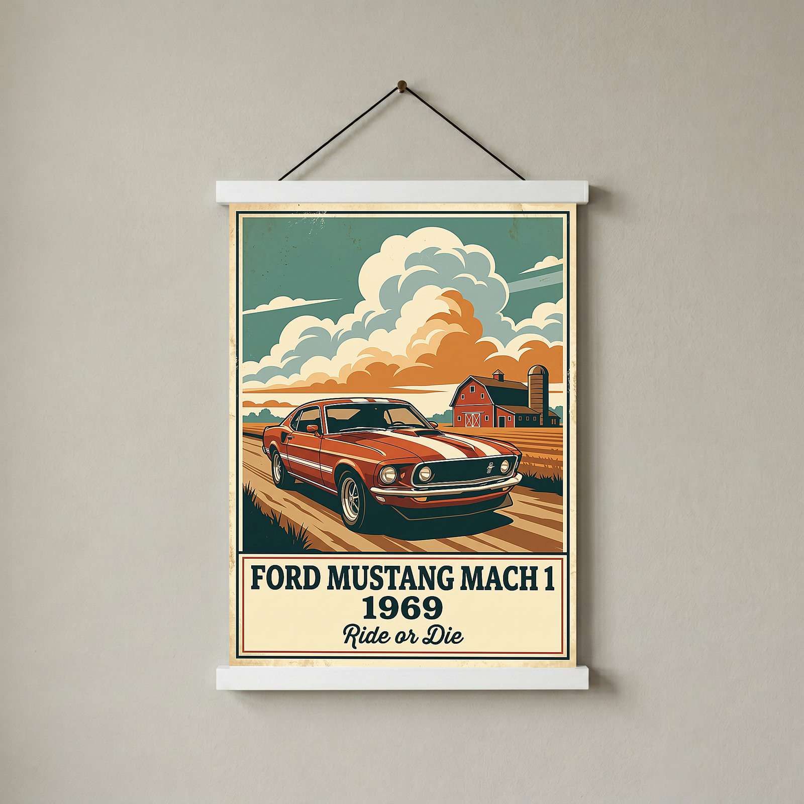 Ford Mustang Mach 1 1969 Poster — Vintage Muscle Country Sky Barn Print