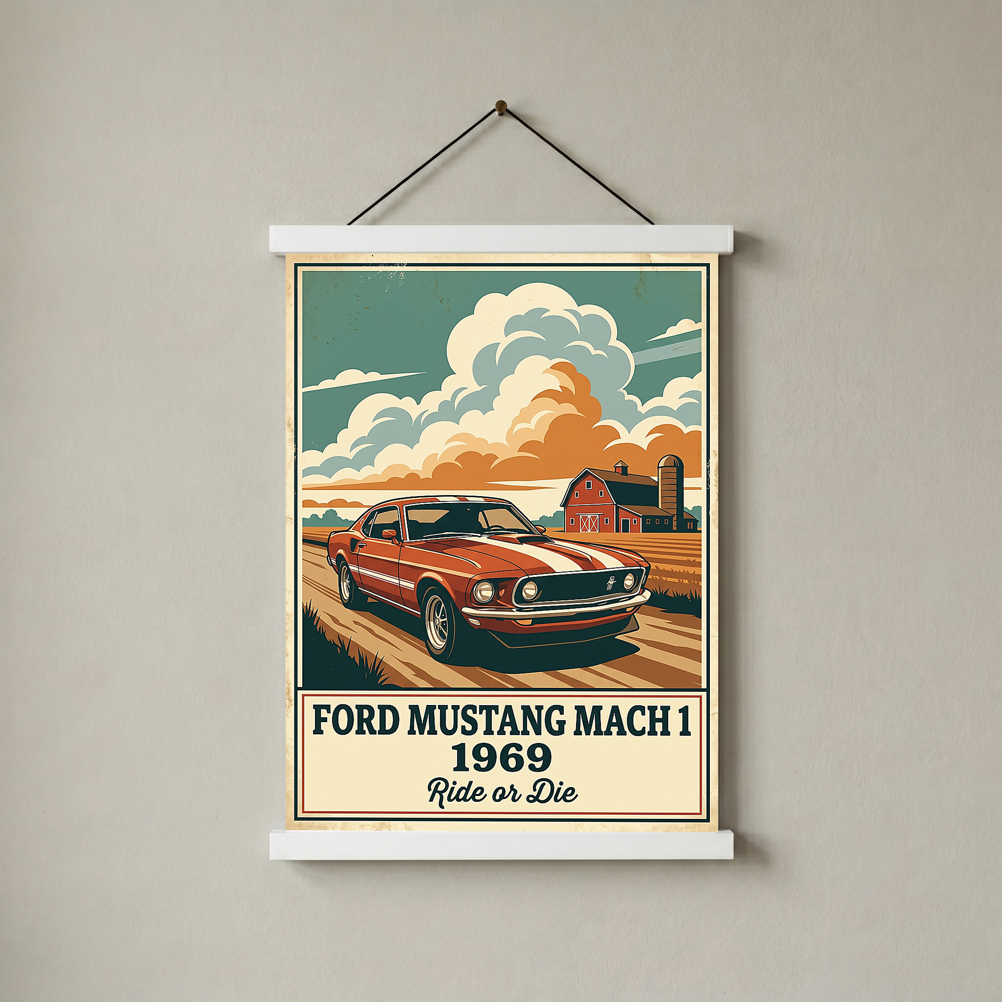 Ford Mustang Mach 1 1969 Poster — Vintage Muscle Country Sky Barn Print