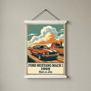 Ford Mustang Mach 1 1969 Poster — Vintage Muscle Country Sky Barn Print
