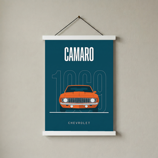 Chevrolet Camaro 1969 Minimalist Poster — Teal Muscle Car Line Art