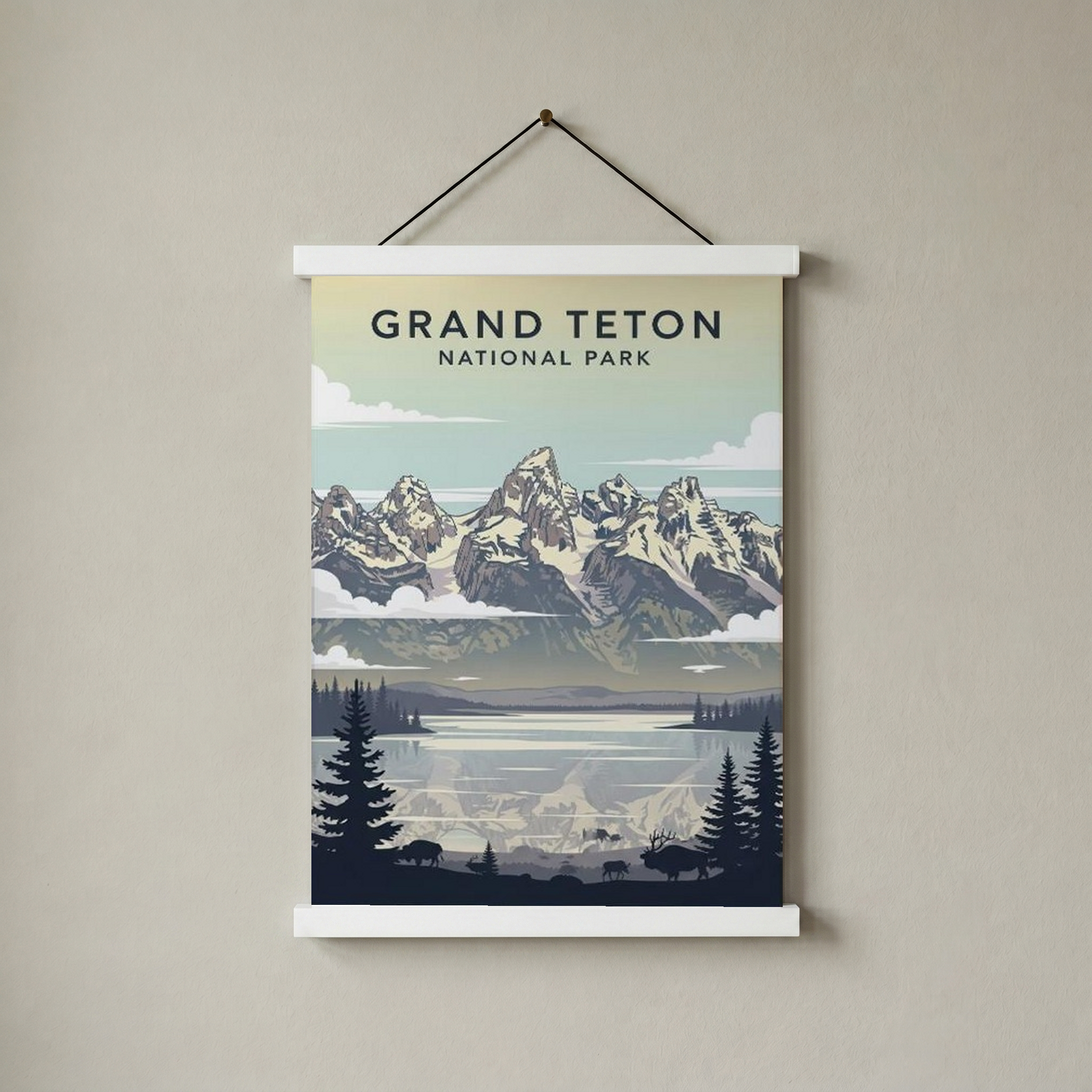 Grand Teton National Park Poster — Vintage Wyoming Bison Jackson Lake Print