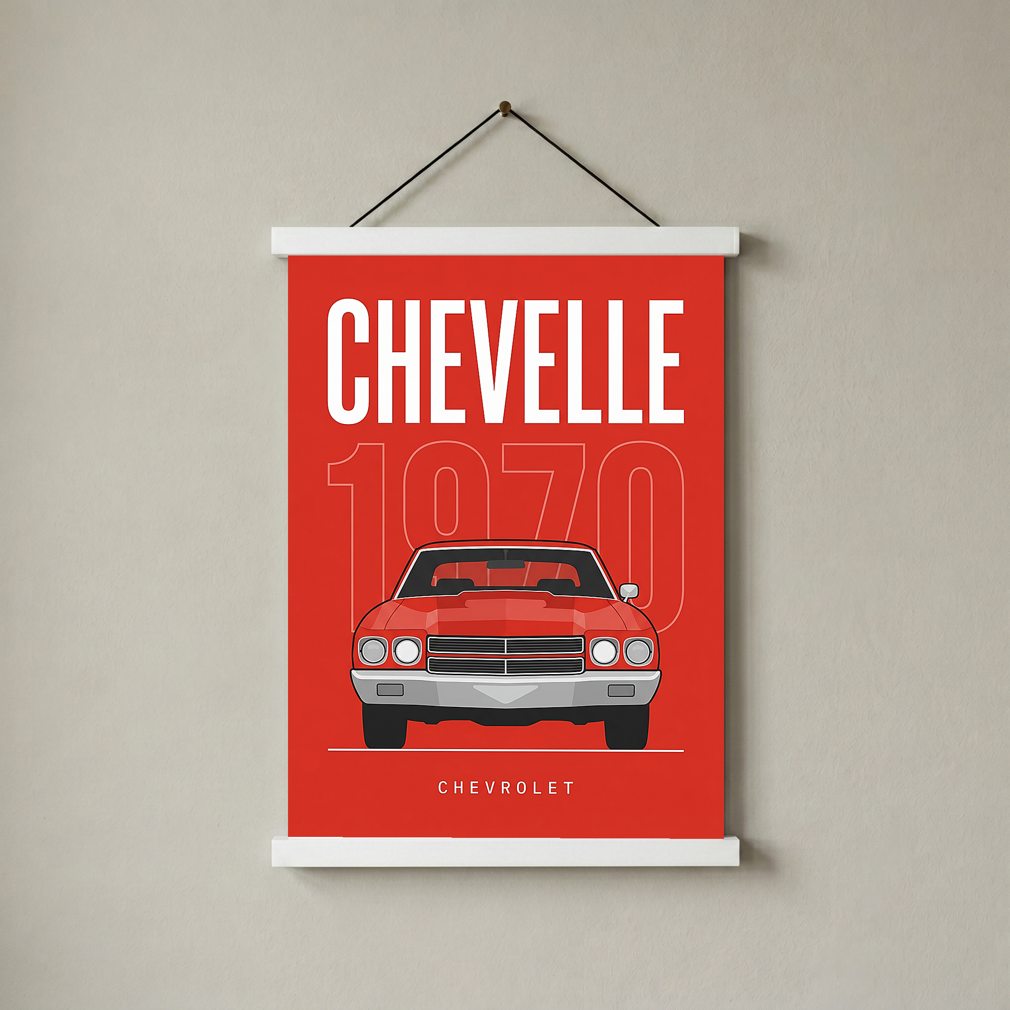 Chevrolet Chevelle 1970 Minimalist Poster — Red Muscle Car Line Art