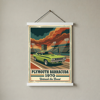 Plymouth Barracuda 1970 Poster — Vintage Muscle Car Race Track Print