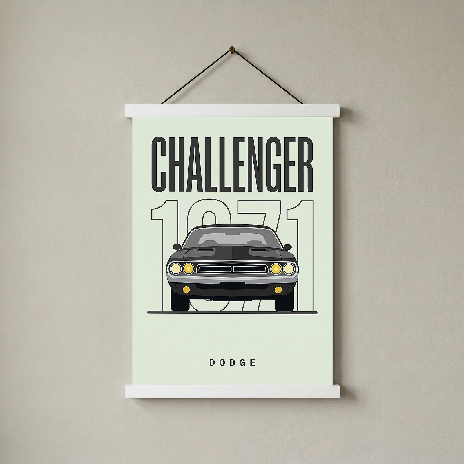 Dodge Challenger 1971 Minimalist Poster — Mint Sage Muscle Car Line Art