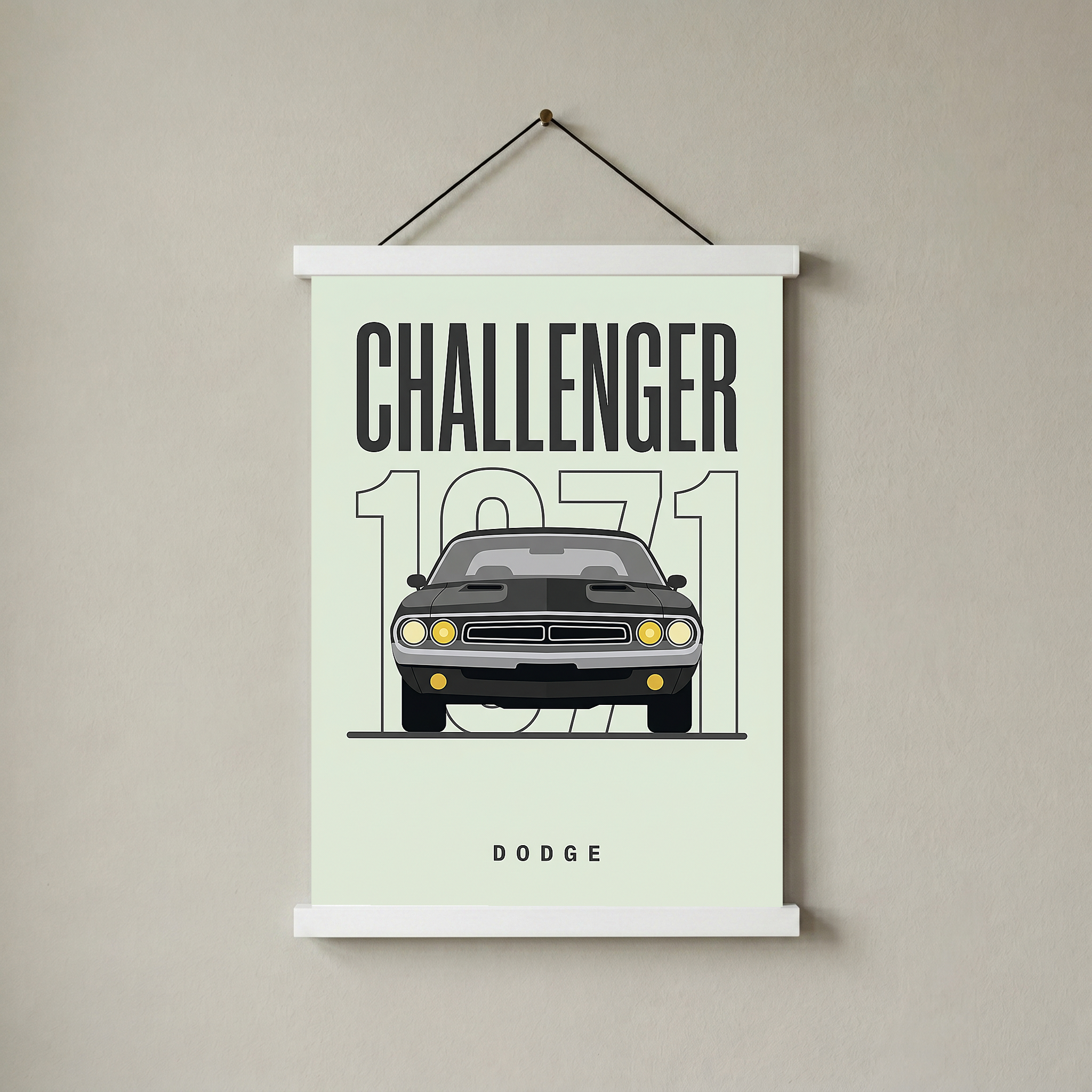 Dodge Challenger 1971 Minimalist Poster — Mint Sage Muscle Car Line Art