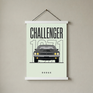 Dodge Challenger 1971 Minimalist Poster — Mint Sage Muscle Car Line Art