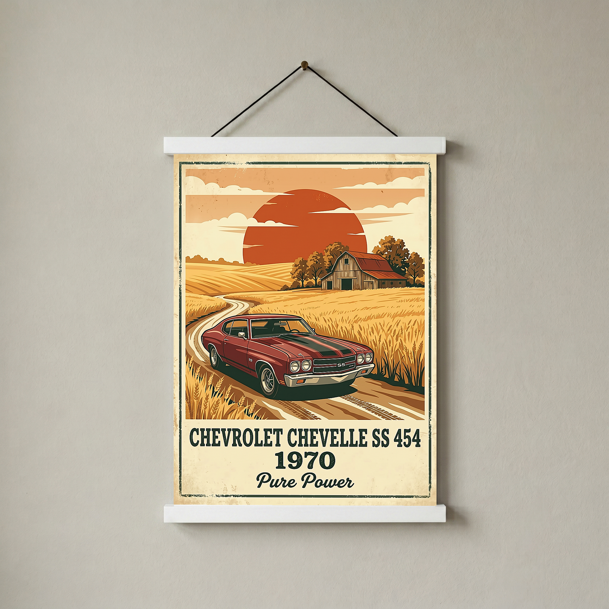 Chevrolet Chevelle SS 454 1970 Poster — Vintage Muscle Car Country Barn Print