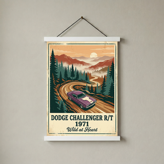 Dodge Challenger R/T 1971 V2 Poster — Vintage Muscle Misty Pine Mountain Print
