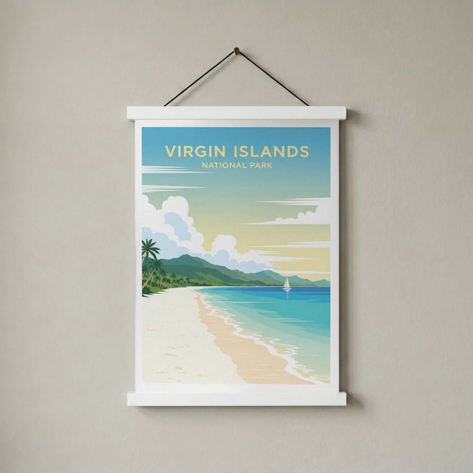Virgin Islands National Park Poster — Vintage St. John Caribbean Beach Sailboat Print
