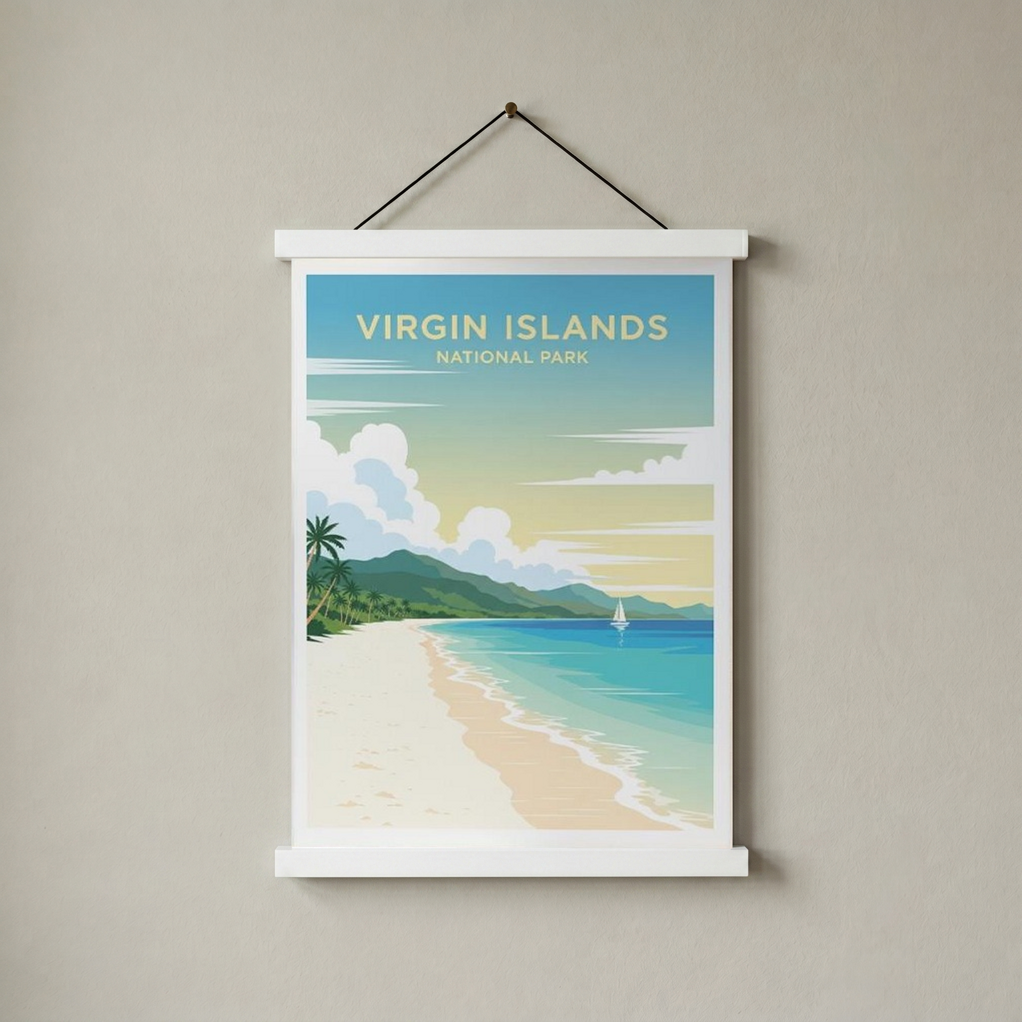 Virgin Islands National Park Poster — Vintage St. John Caribbean Beach Sailboat Print