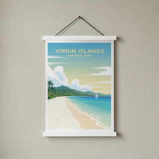 Virgin Islands National Park Poster — Vintage St. John Caribbean Beach Sailboat Print