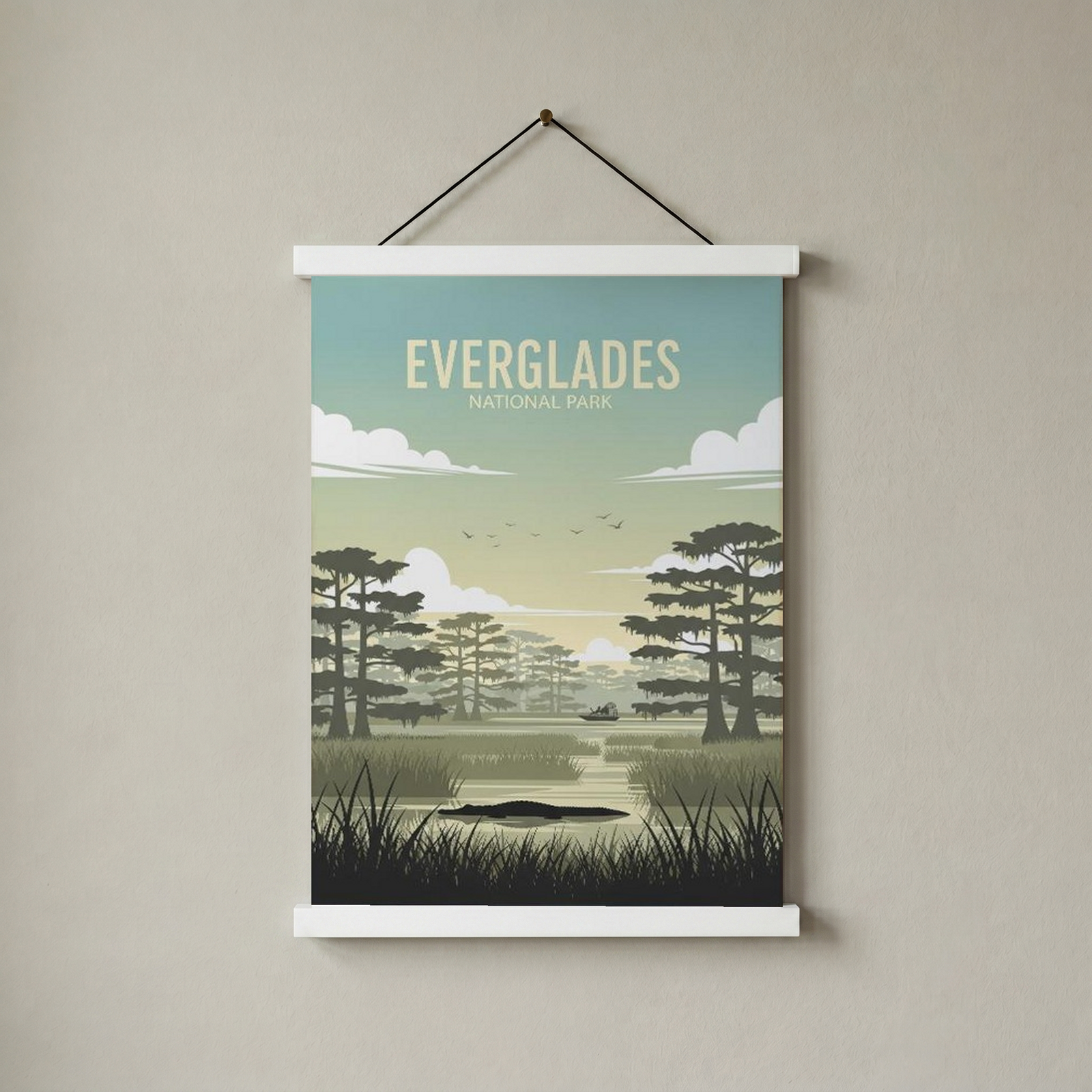 Everglades National Park Poster — Vintage Florida Alligator Cypress Print