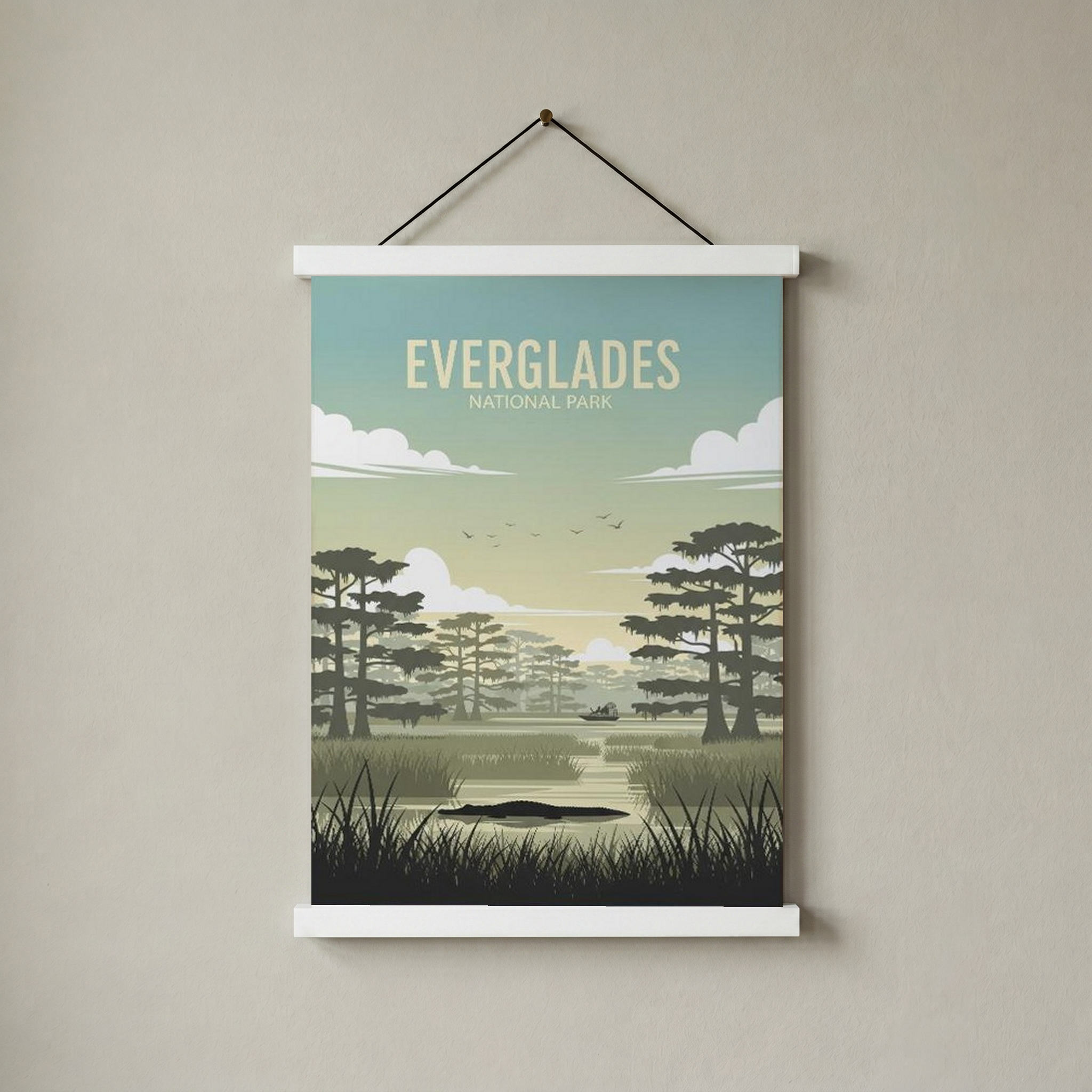 Everglades National Park Poster — Vintage Florida Alligator Cypress Print