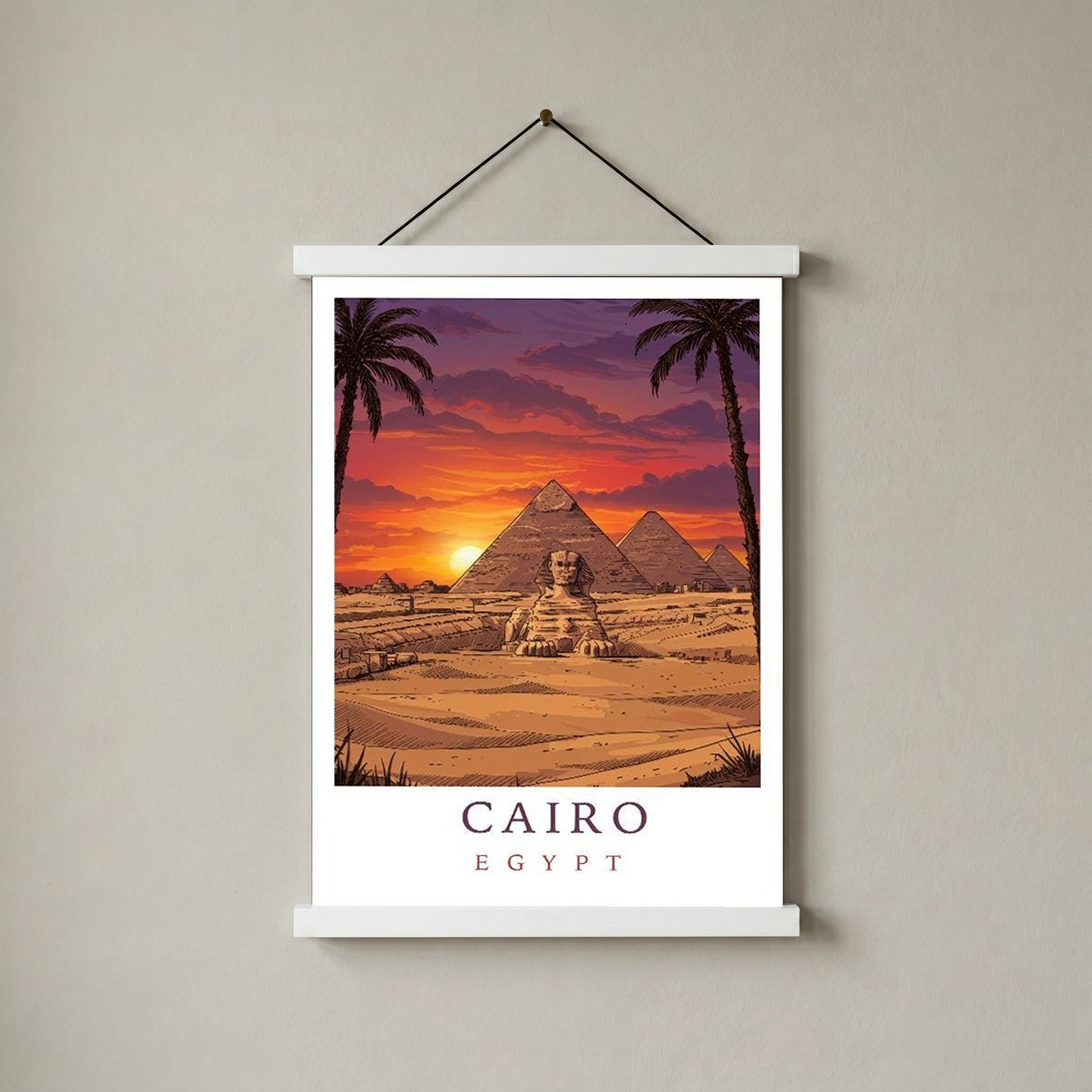 Cairo Egypt Travel Poster — Pyramids Sphinx Sunset Wall Art Print