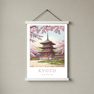 Kyoto Japan Travel Poster — Cherry Blossom Pagoda Temple Print
