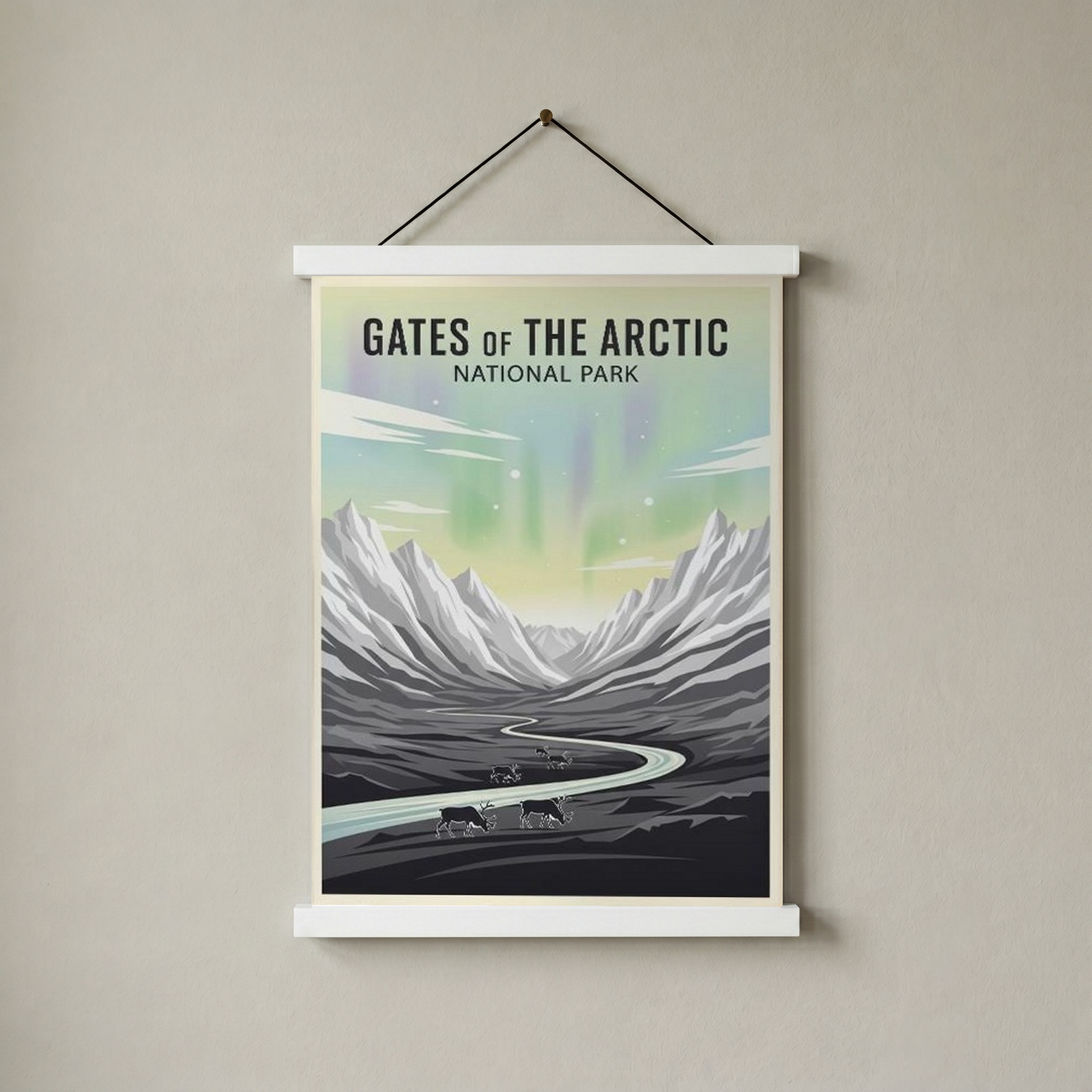 Gates of the Arctic National Park Poster — Vintage Alaska Aurora Caribou Print