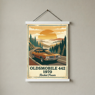 Oldsmobile 442 1970 Poster — Vintage Muscle Car Mountain Pine Print
