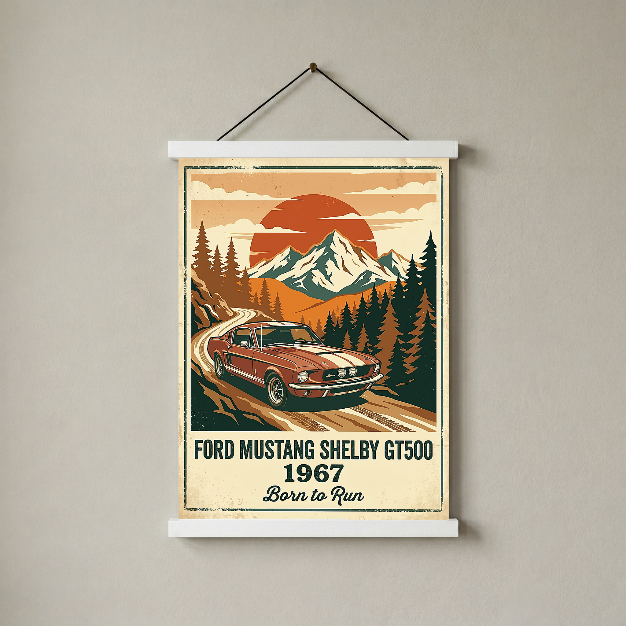 Ford Mustang Shelby GT500 1967 Poster — Vintage Muscle Car Mountain Pine Print