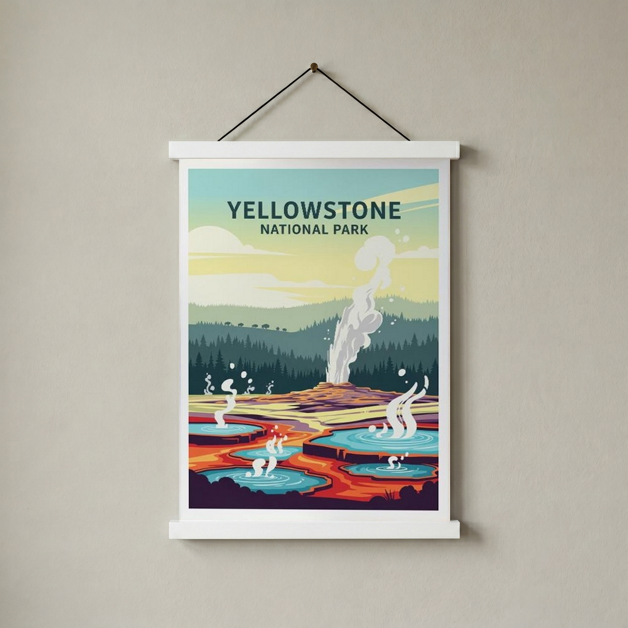 Yellowstone National Park Poster — Vintage Old Faithful Grand Prismatic Spring Print