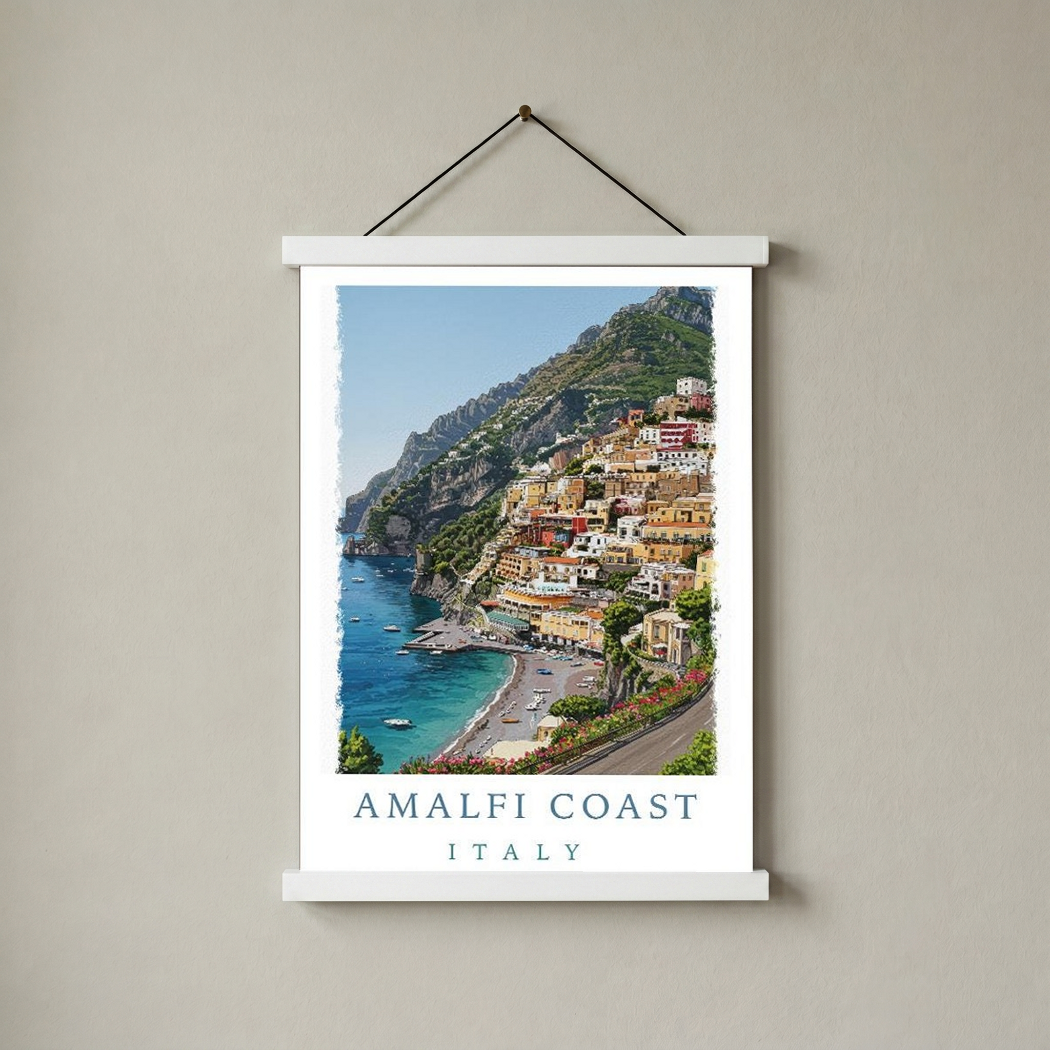 Amalfi Coast Italy Travel Poster — Positano Cliffside Village Print