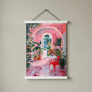 Pink Botanical Archway Painting — Lush Indoor Garden Conservatory Poster