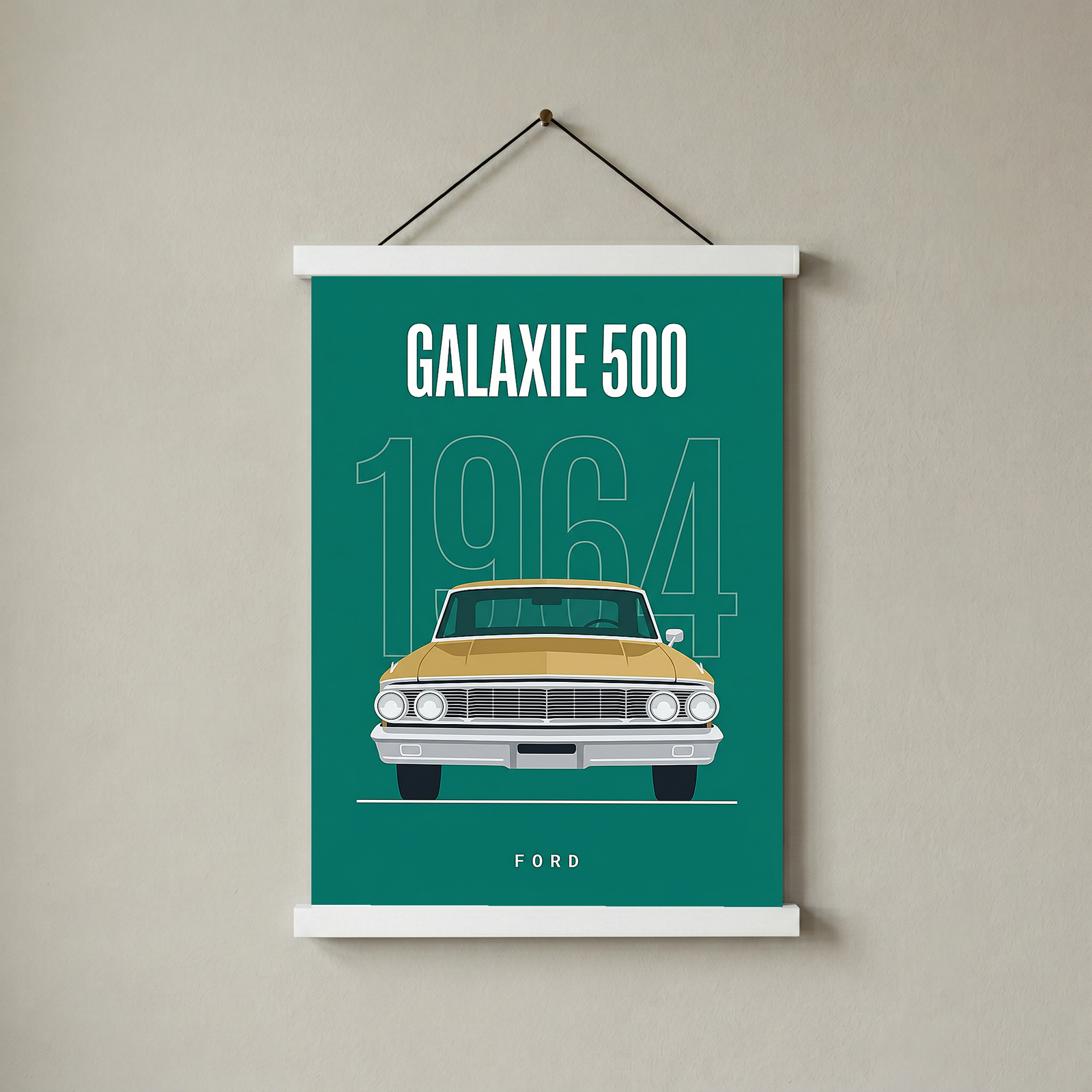 Ford Galaxie 500 1964 Minimalist Poster — Teal Full-Size Classic Line Art