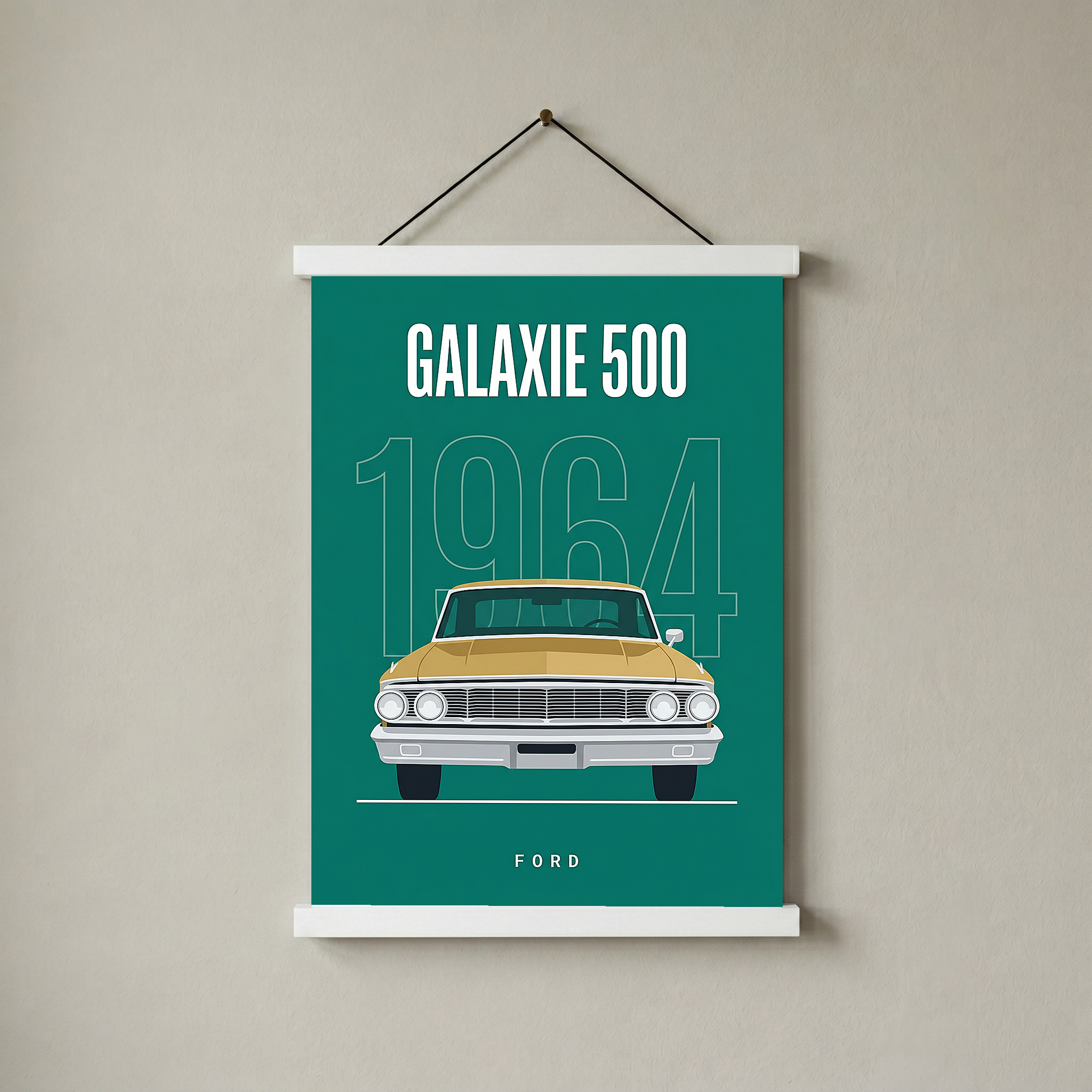Ford Galaxie 500 1964 Minimalist Poster — Teal Full-Size Classic Line Art