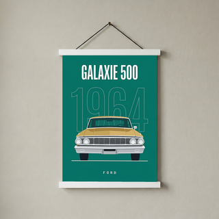 Ford Galaxie 500 1964 Minimalist Poster — Teal Full-Size Classic Line Art