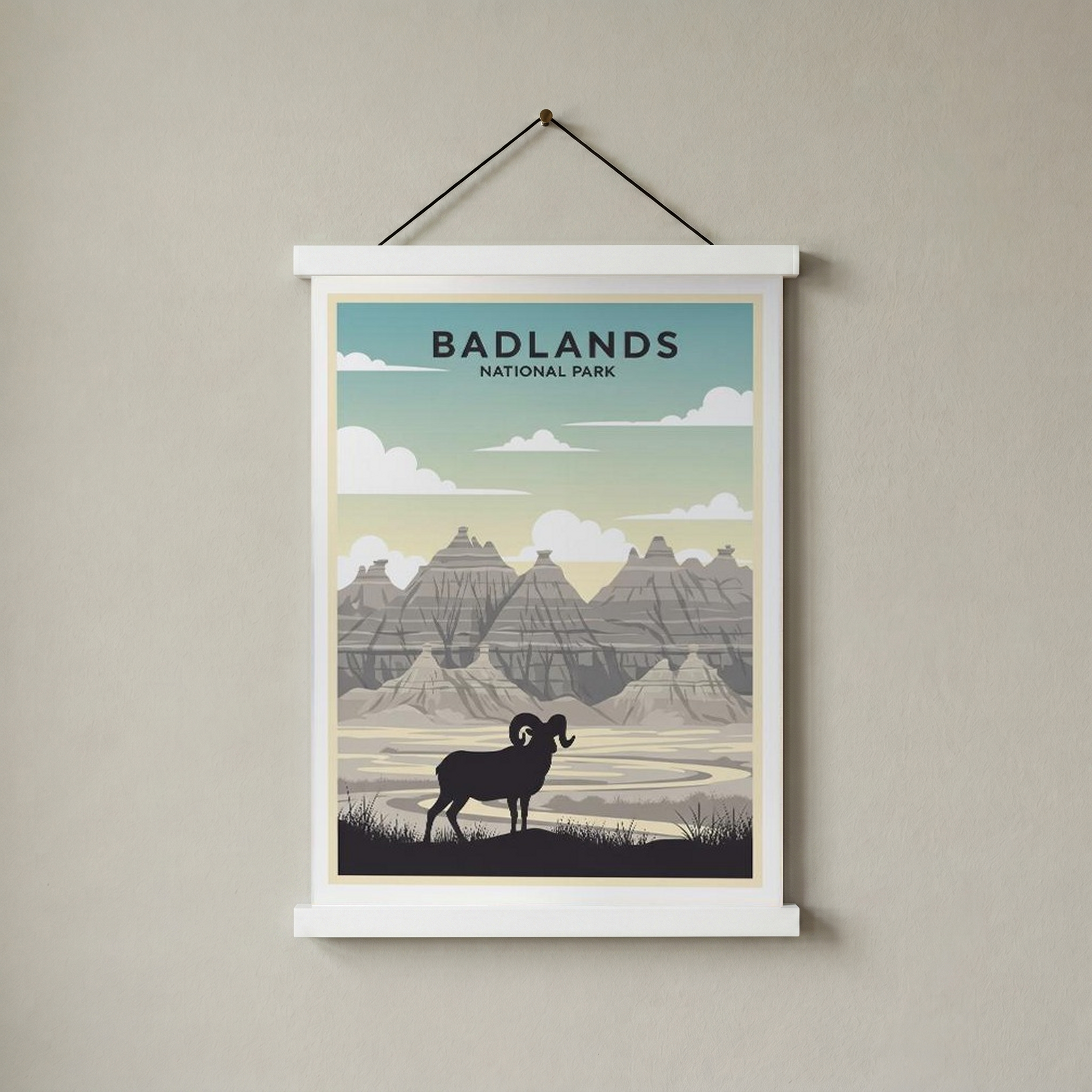 Badlands National Park Poster — Vintage Bighorn Sheep South Dakota Print