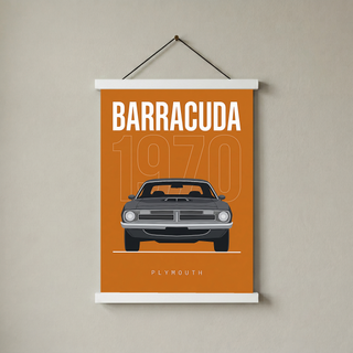 Plymouth Barracuda 1970 Minimalist Poster — Orange Muscle Car Line Art