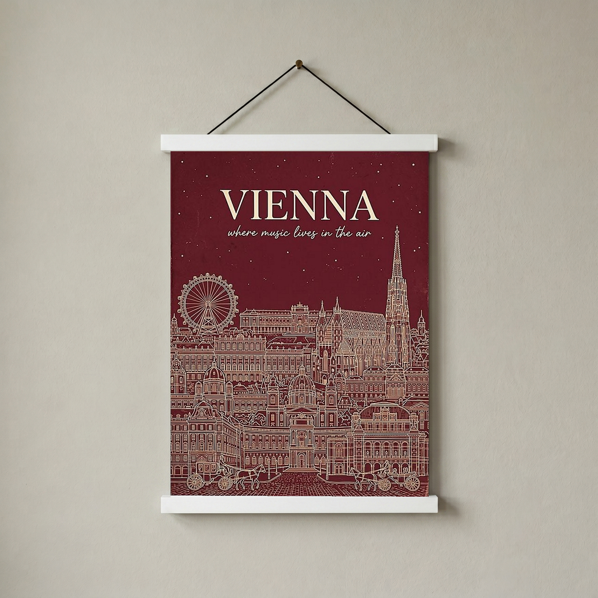 Vienna Line Art Print — Cherry Red St. Stephen's Cathedral Skyline Wall Art