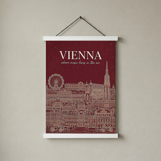 Vienna Line Art Print — Cherry Red St. Stephen's Cathedral Skyline Wall Art