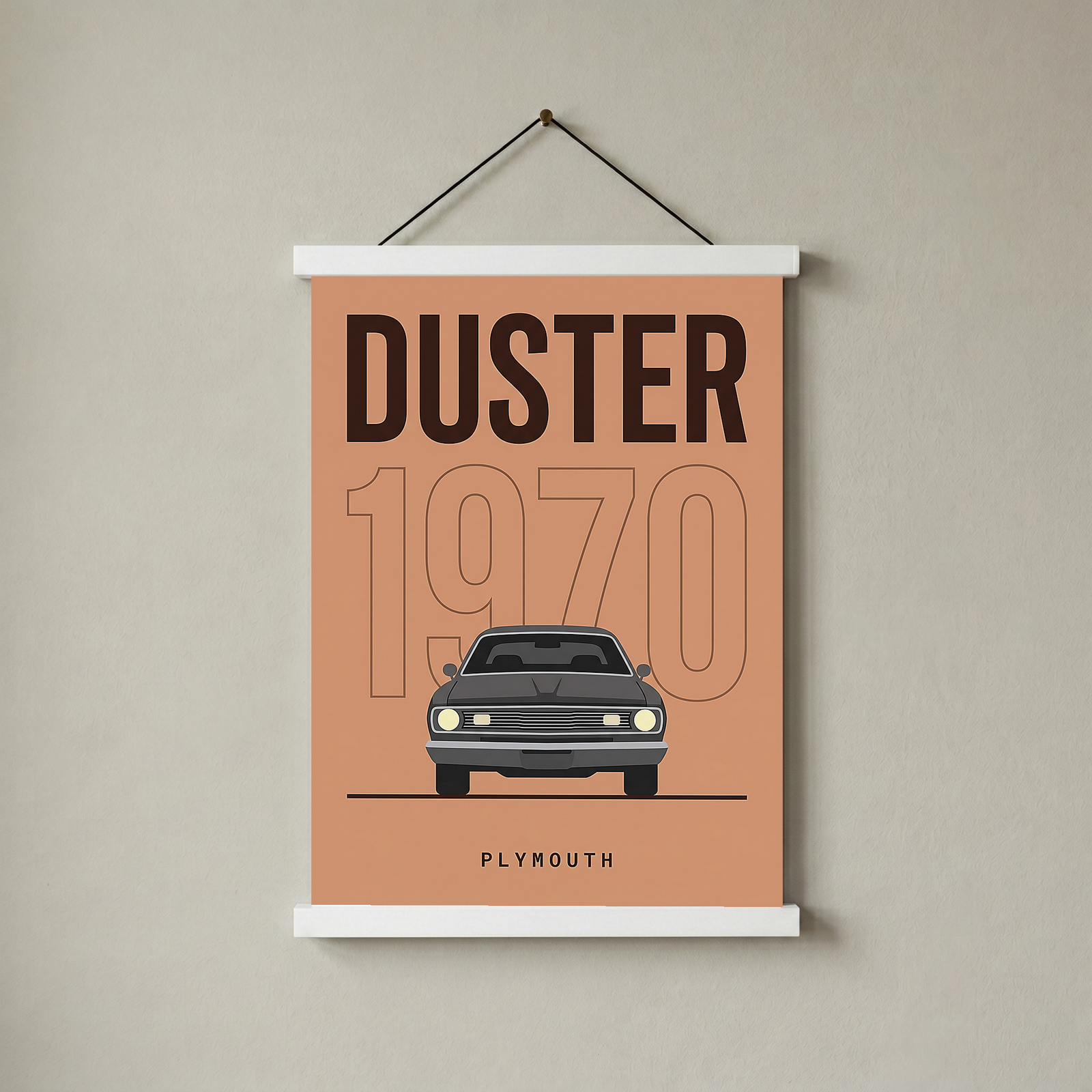Plymouth Duster 1970 Minimalist Poster — Terracotta Muscle Car Line Art