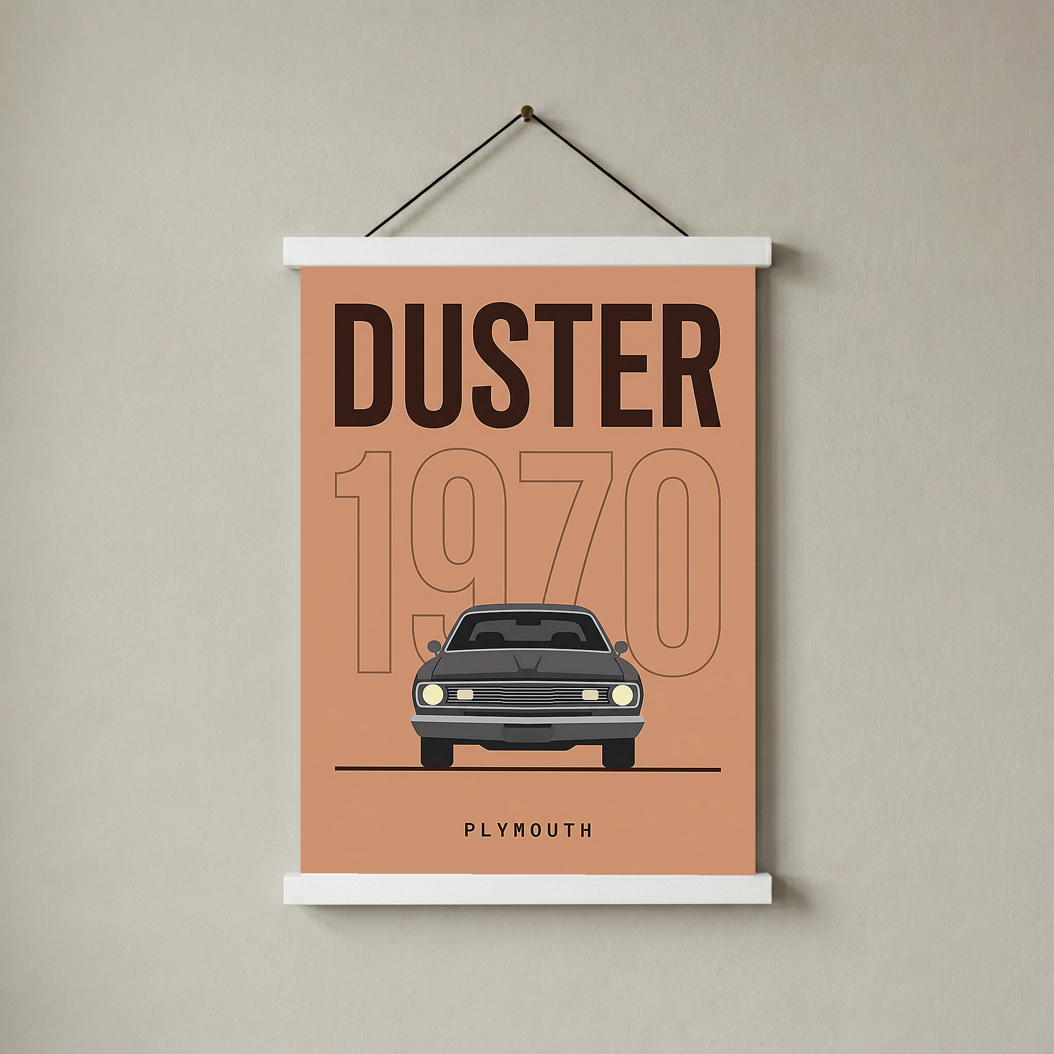 Plymouth Duster 1970 Minimalist Poster — Terracotta Muscle Car Line Art