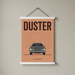 Plymouth Duster 1970 Minimalist Poster — Terracotta Muscle Car Line Art