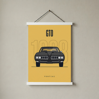 Pontiac GTO 1968 Minimalist Poster — Golden Yellow Muscle Car Line Art