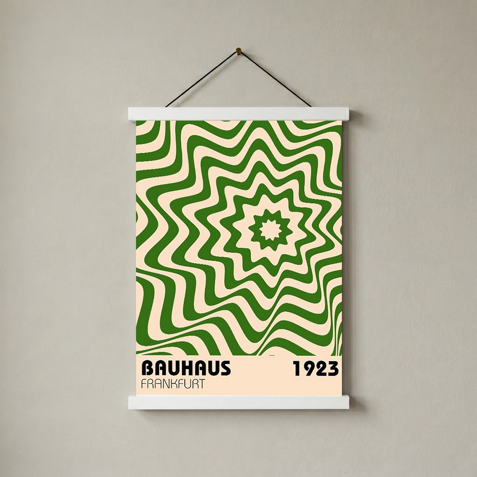 Bauhaus Frankfurt 1923 Poster - Green Geometric Wavy Star Print