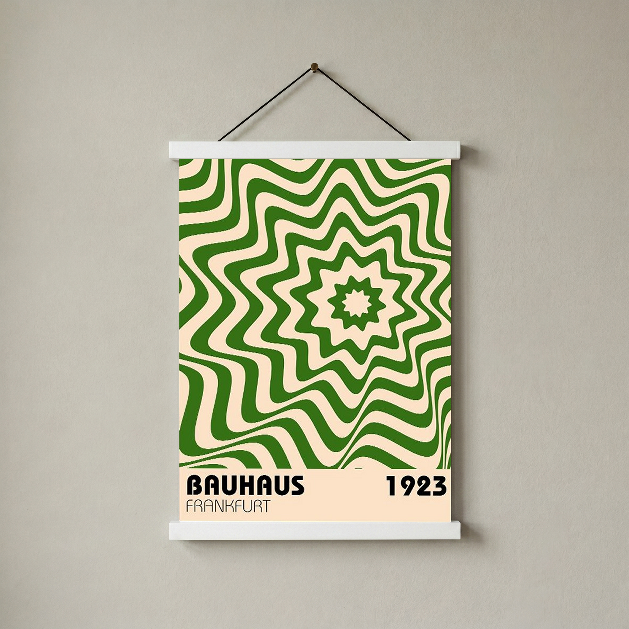Bauhaus Frankfurt 1923 Poster - Green Geometric Wavy Star Print